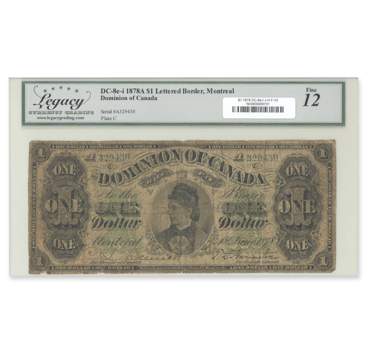 $1 1878 Lettered Border DC-8e-i various-Harrington Prefix A Legacy F-12