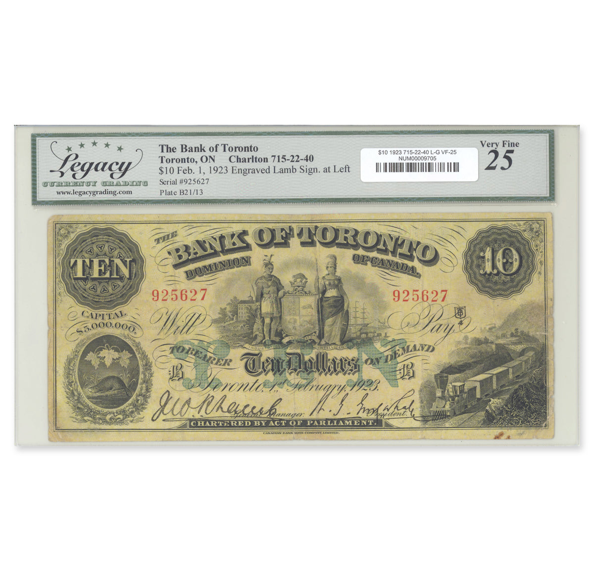 $10 1923 715-22-40 The Bank of Toronto Lamb-Gooderham Legacy VF-25