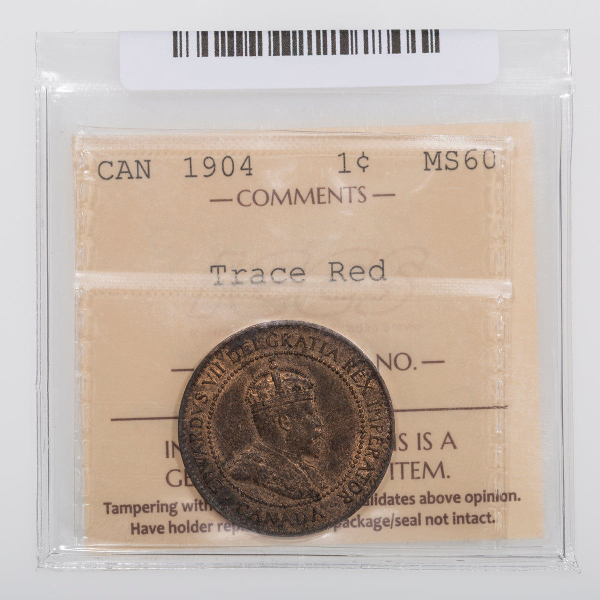 1 Cent 1904 ICCS MS-60 Trace Red