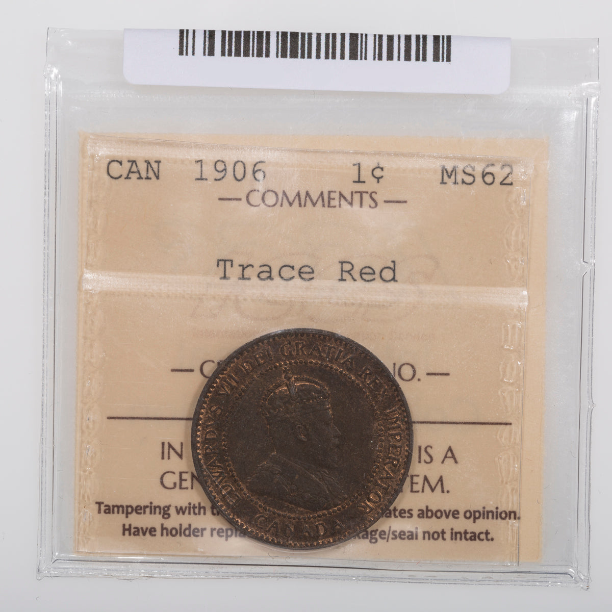 1 Cent 1906 ICCS MS-62 Trace Red