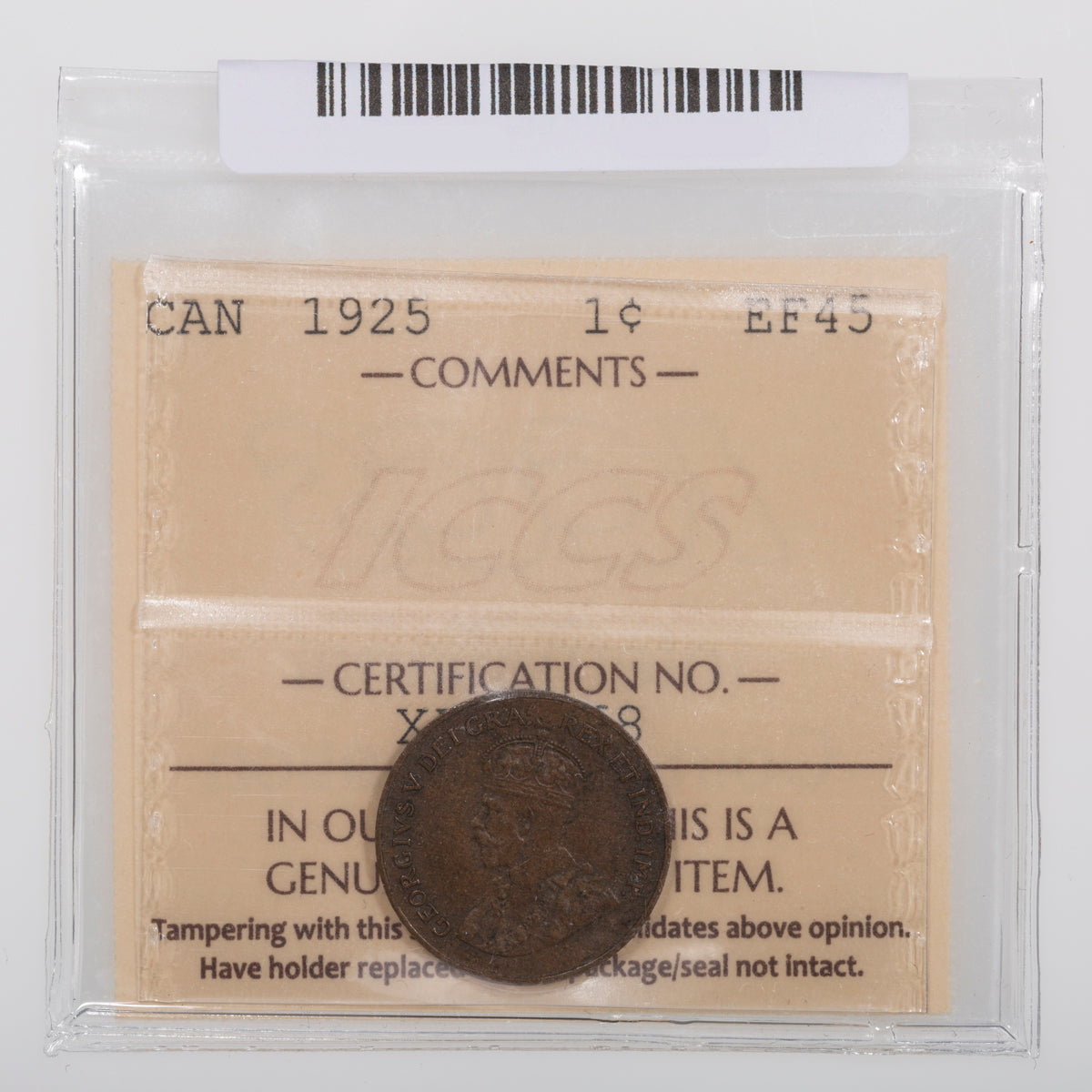 1 Cent 1925 ICCS EF-45
