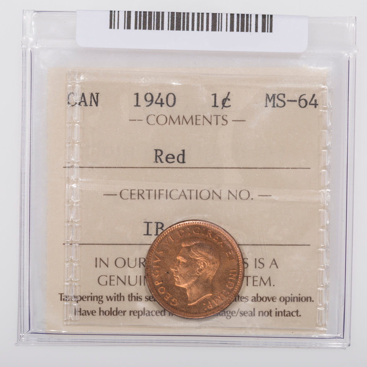 1 Cent 1940 ICCS MS-64 Red