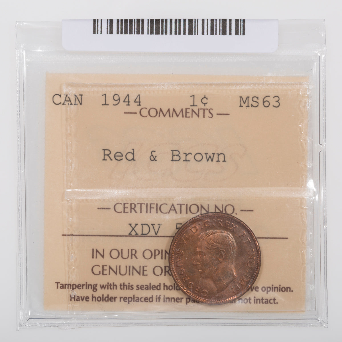 1 Cent 1944 ICCS MS-63 Red & Brown