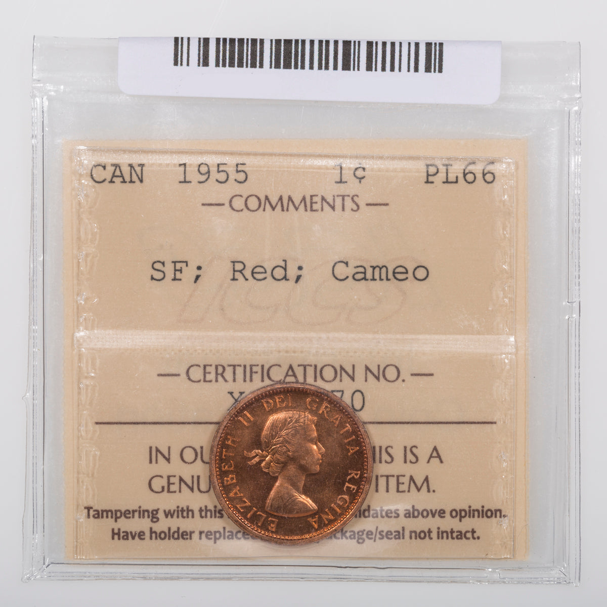 1 Cent 1955 SF ICCS PL-66 Red Cameo