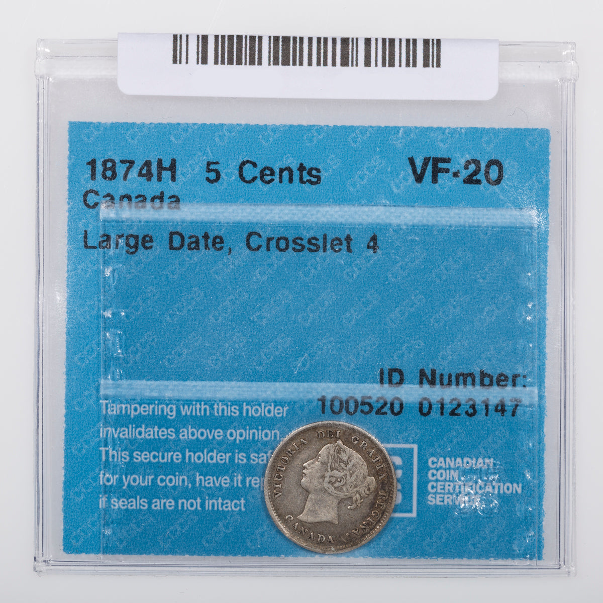 5 Cent 1874H Crosslet 4 LD CCCS VF-20
