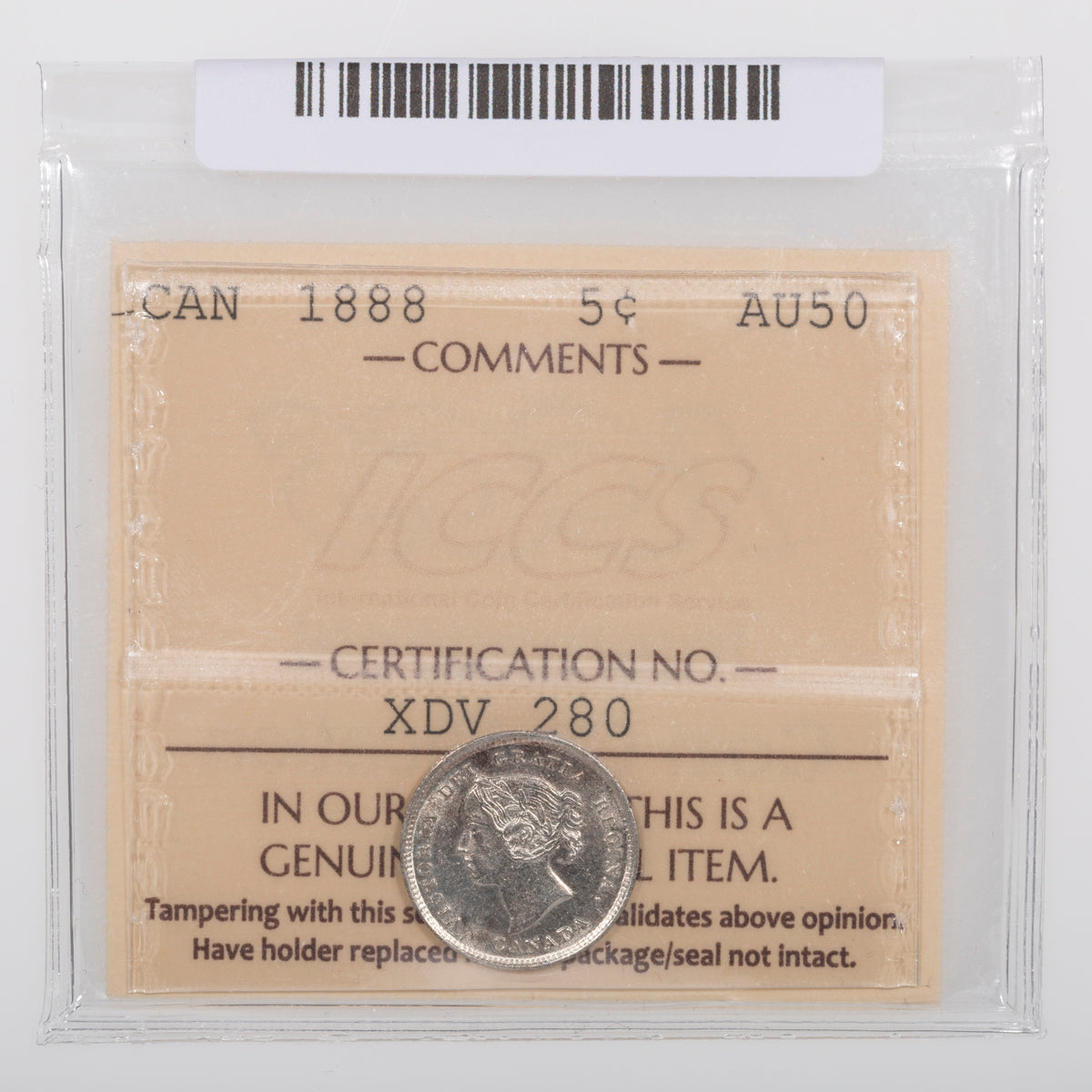 5 Cent 1888 ICCS AU-50
