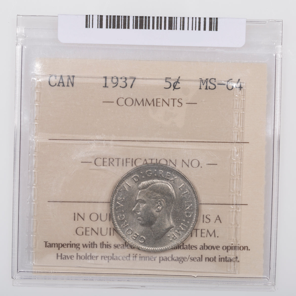 5 Cent 1937 ICCS MS-64