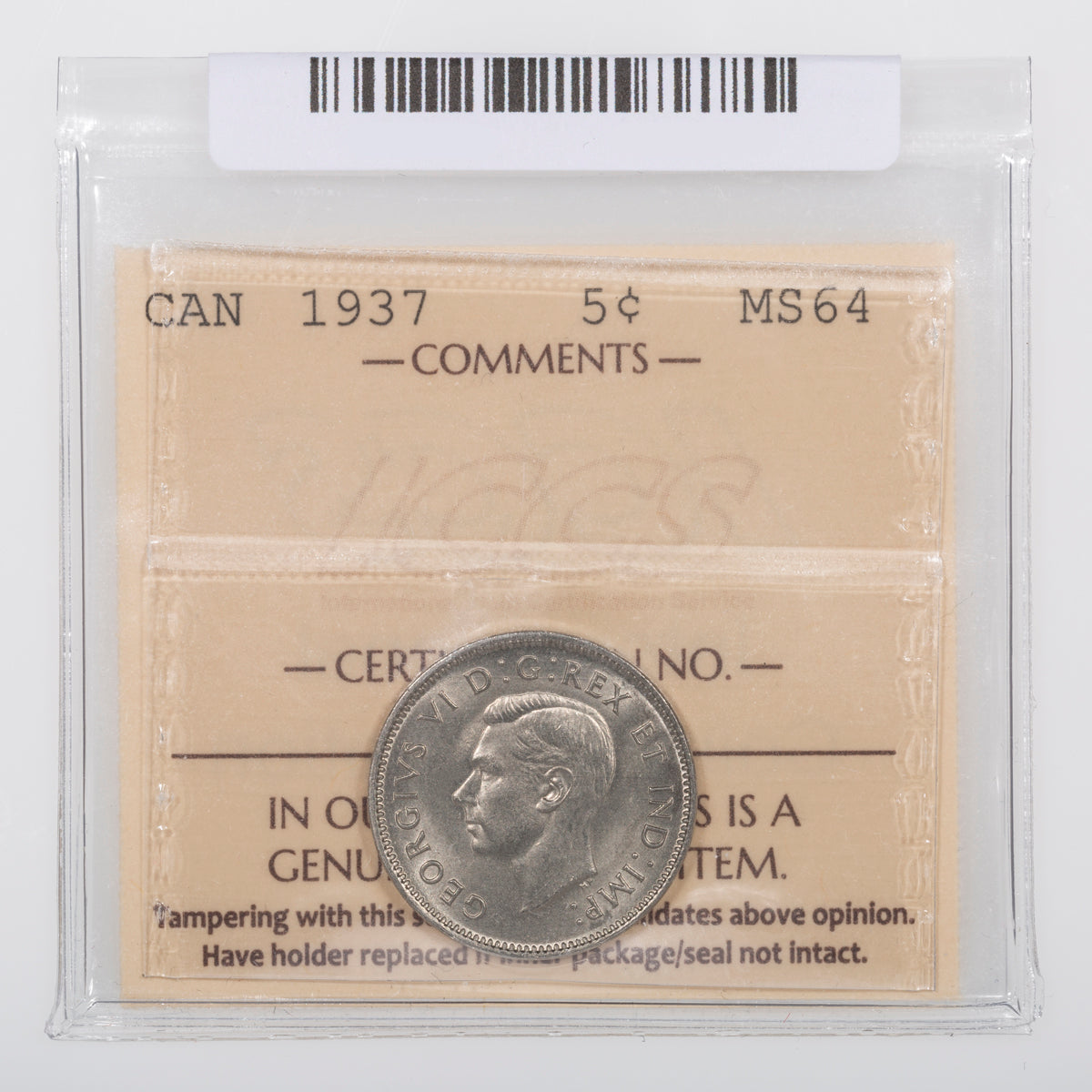 5 Cent 1937 ICCS MS-64