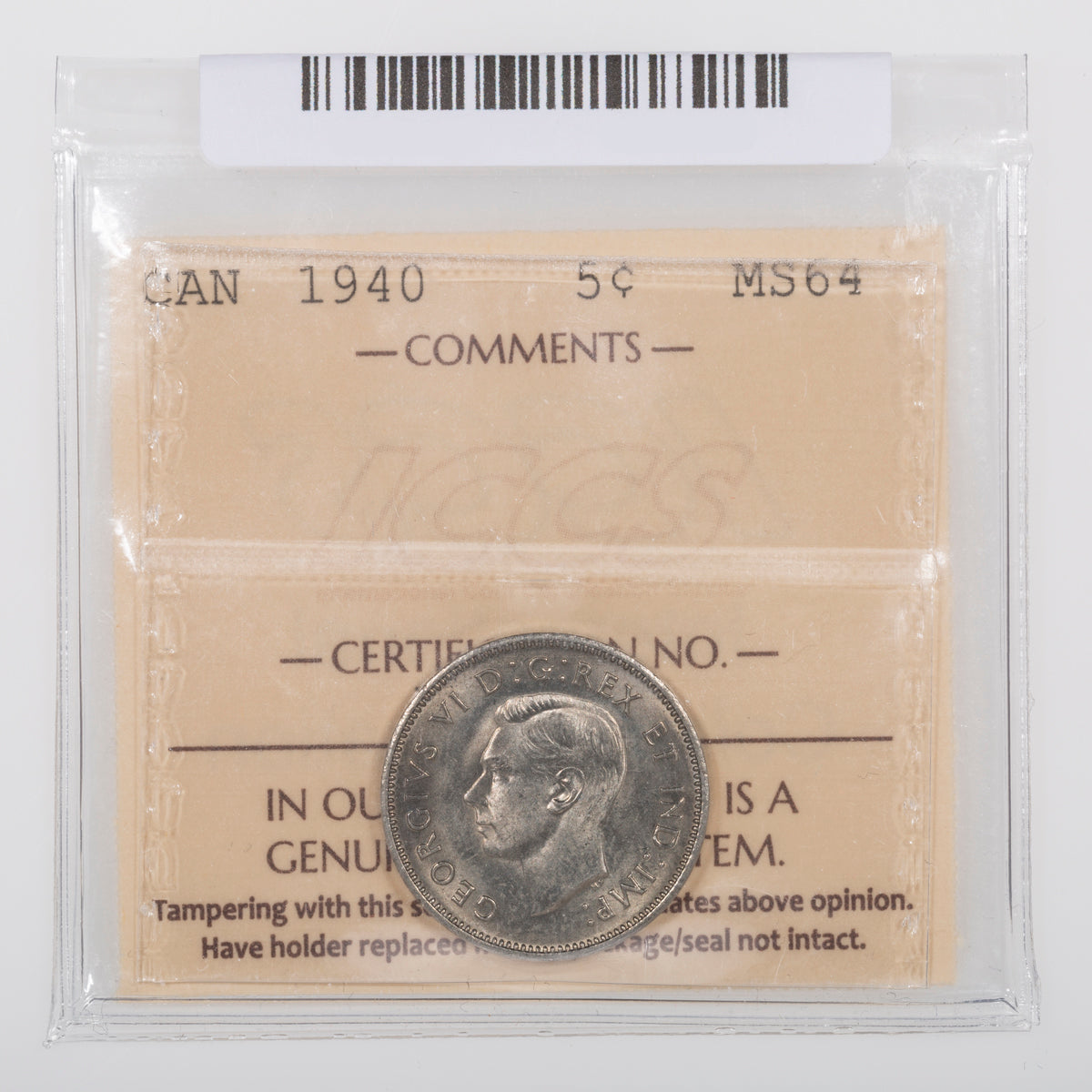 5 Cent 1937 ICCS MS-63
