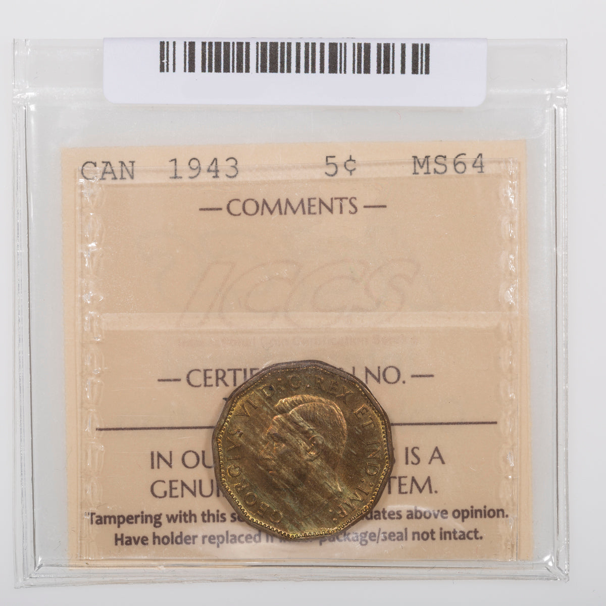 5 Cent 1943 ICCS MS-64