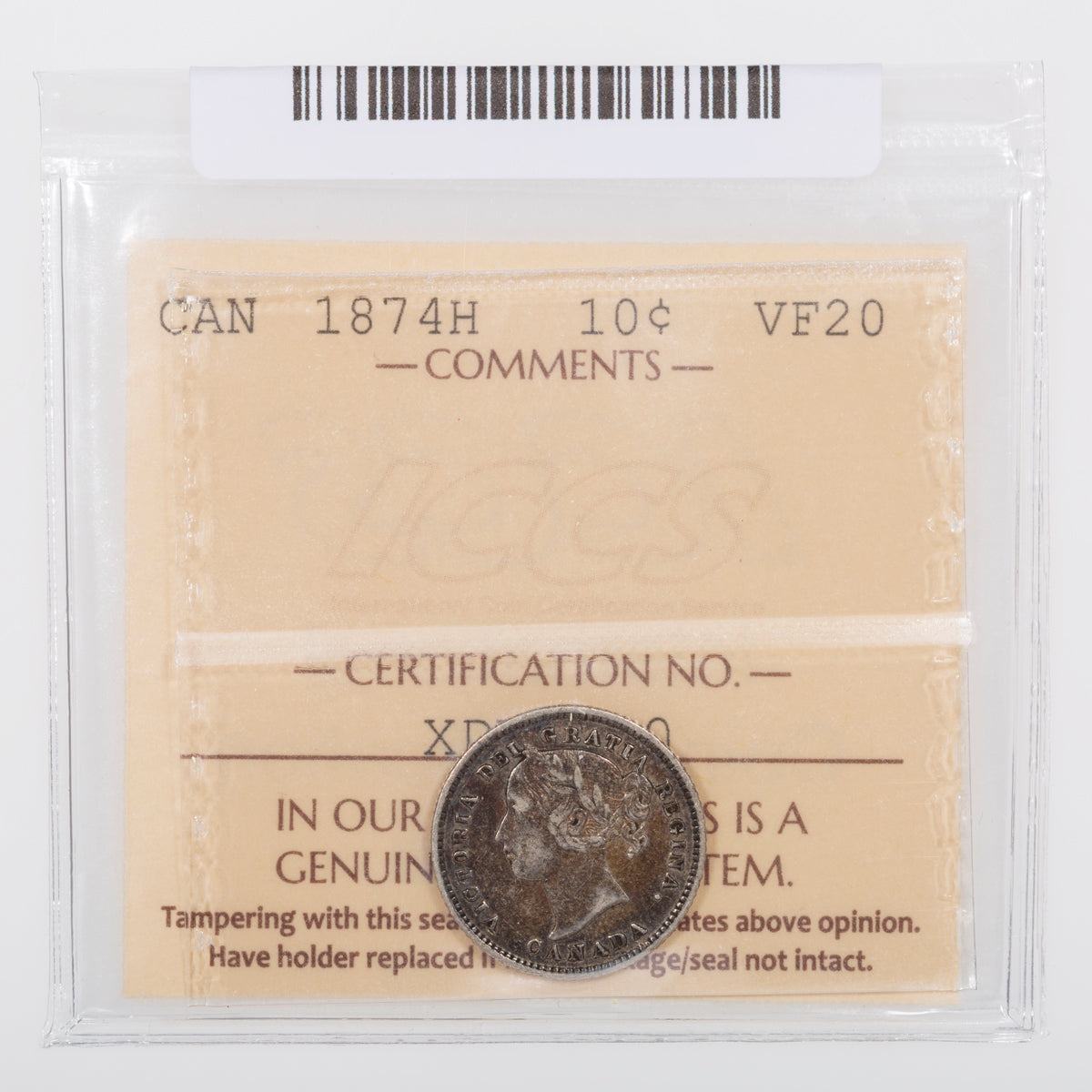 10 Cent 1874H ICCS VF-20