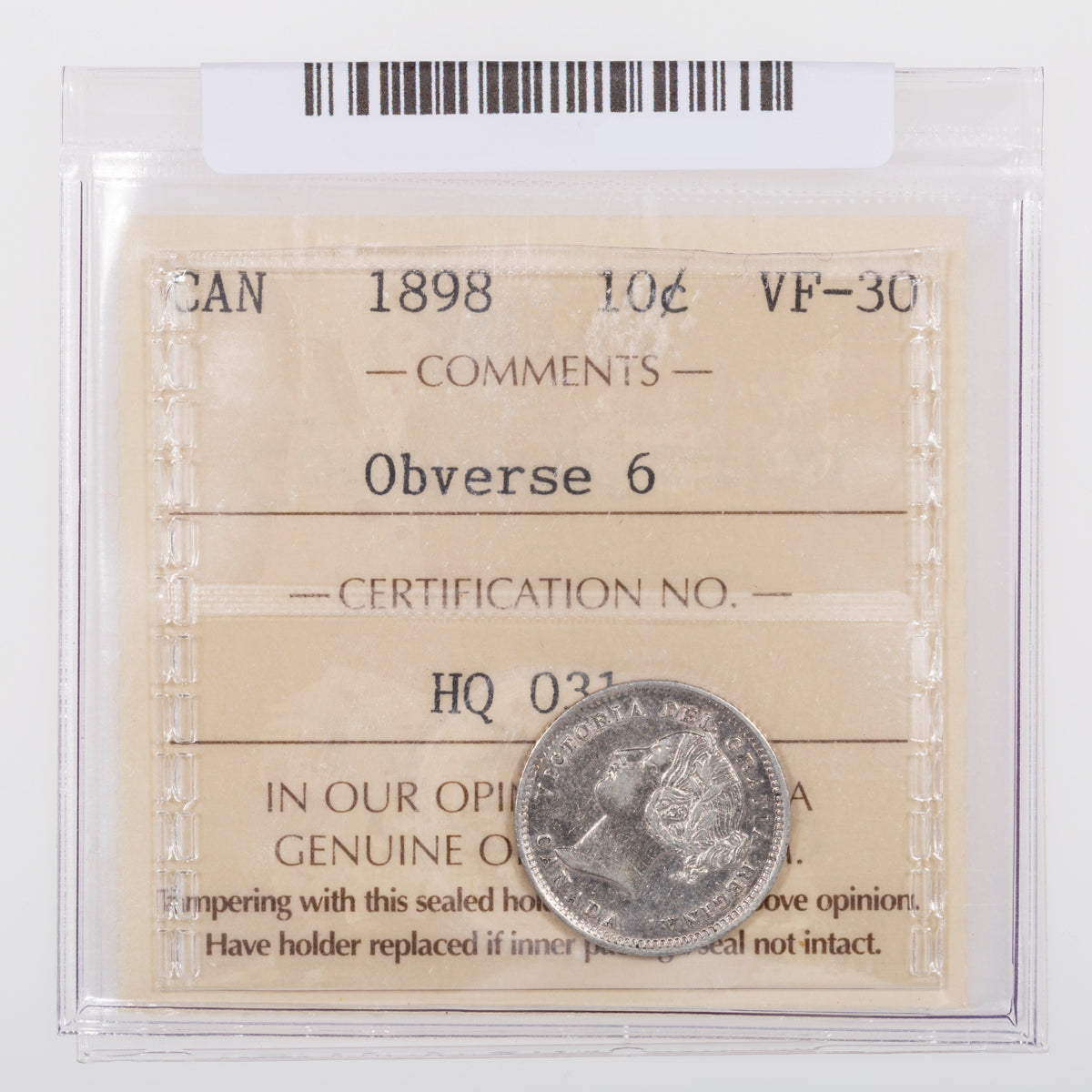 10 Cent 1898 Obverse 6 ICCS VF-30