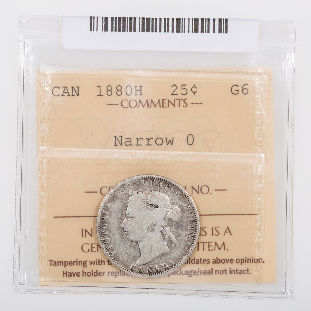 25 Cent 1880H Narrow 0 ICCS G-6