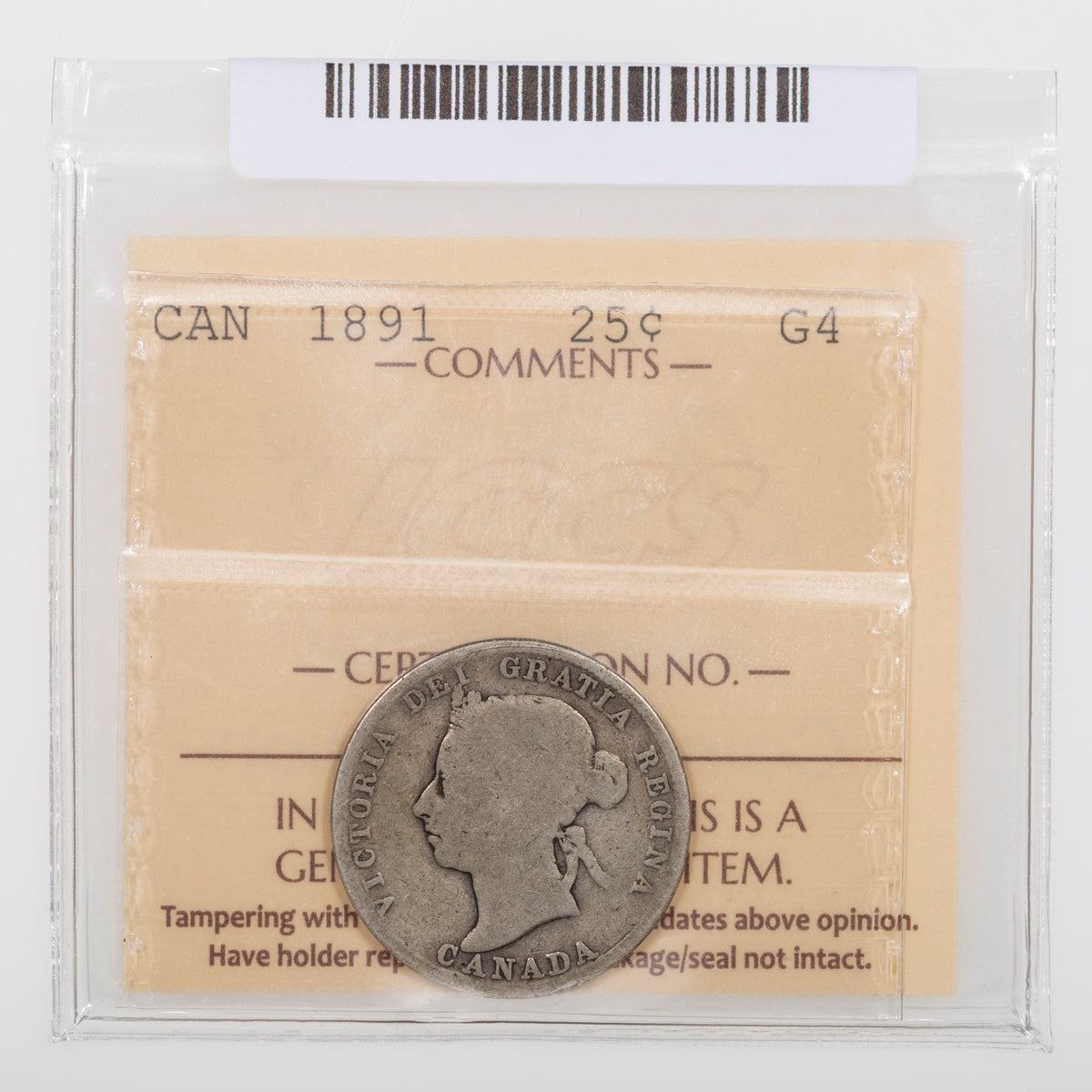 25 Cent 1891 ICCS G-4