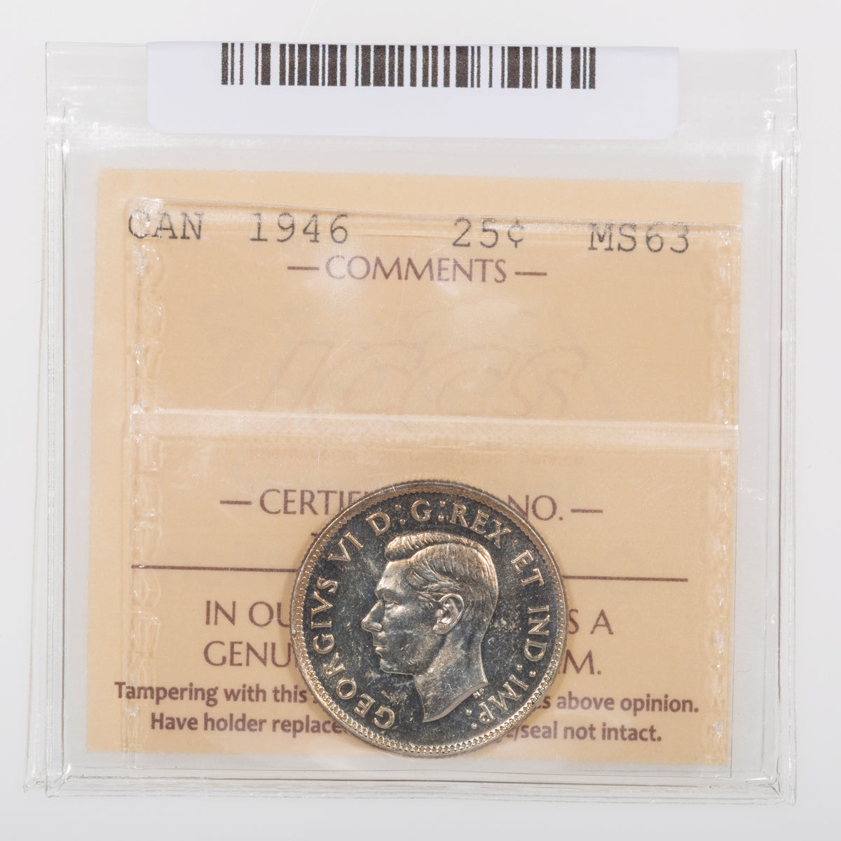 25 Cent 1946 ICCS MS-63