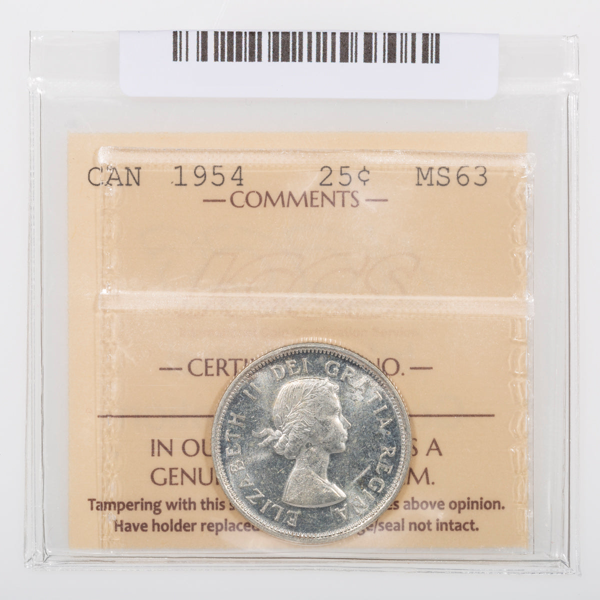 25 Cent 1954 ICCS MS-63