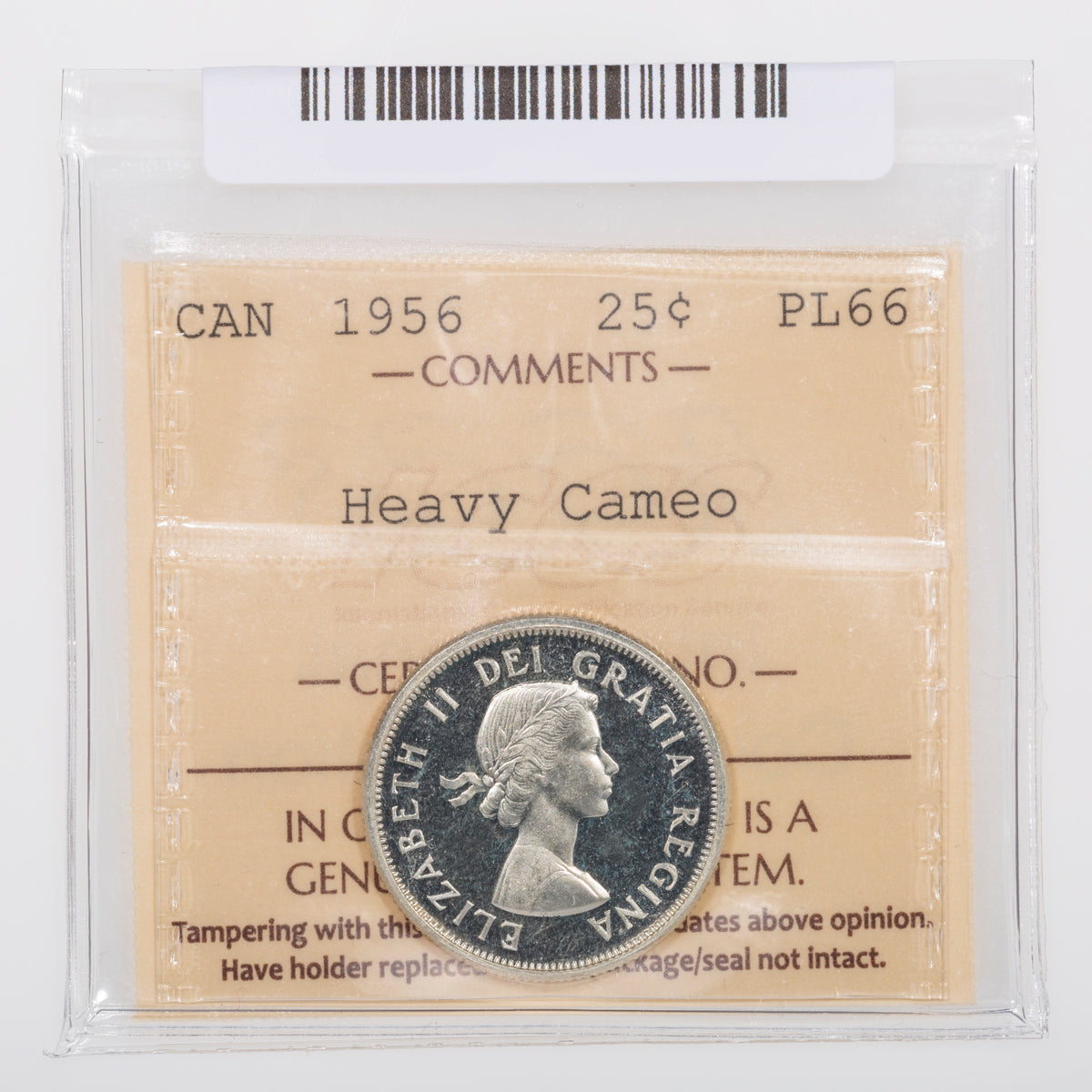 25 Cent 1956 ICCS PL-66 Heavy Cameo