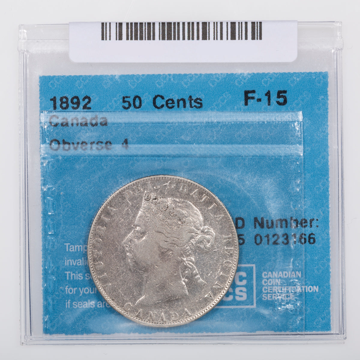 50 Cent 1892 Obverse 4 CCCS F-15