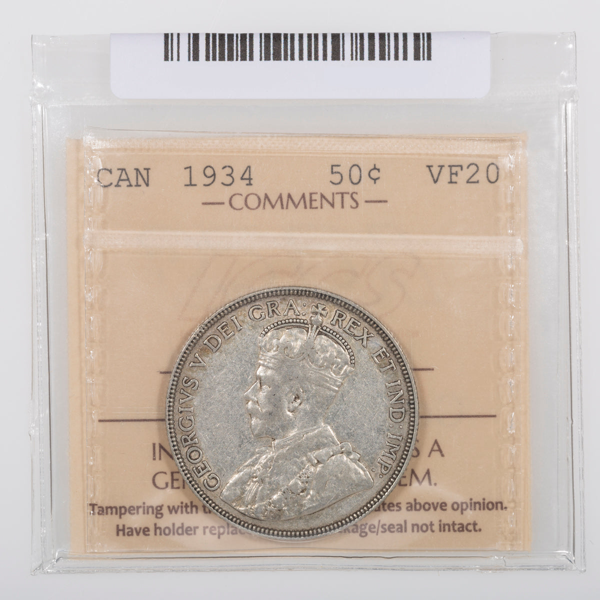 50 Cent 1934 ICCS VF-20