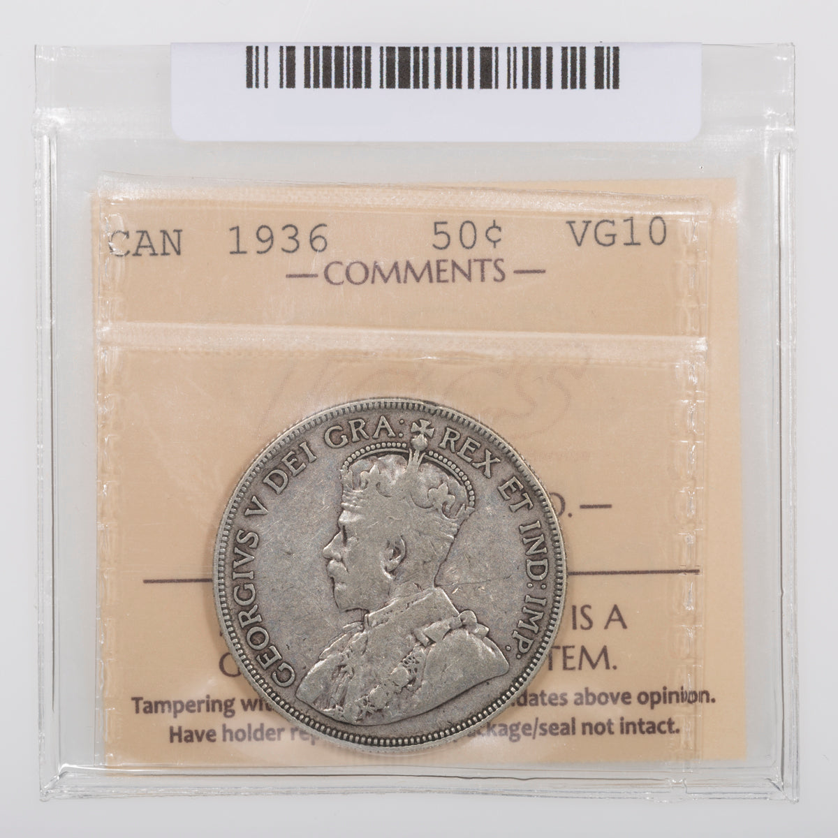 50 Cent 1936 ICCS VG-10