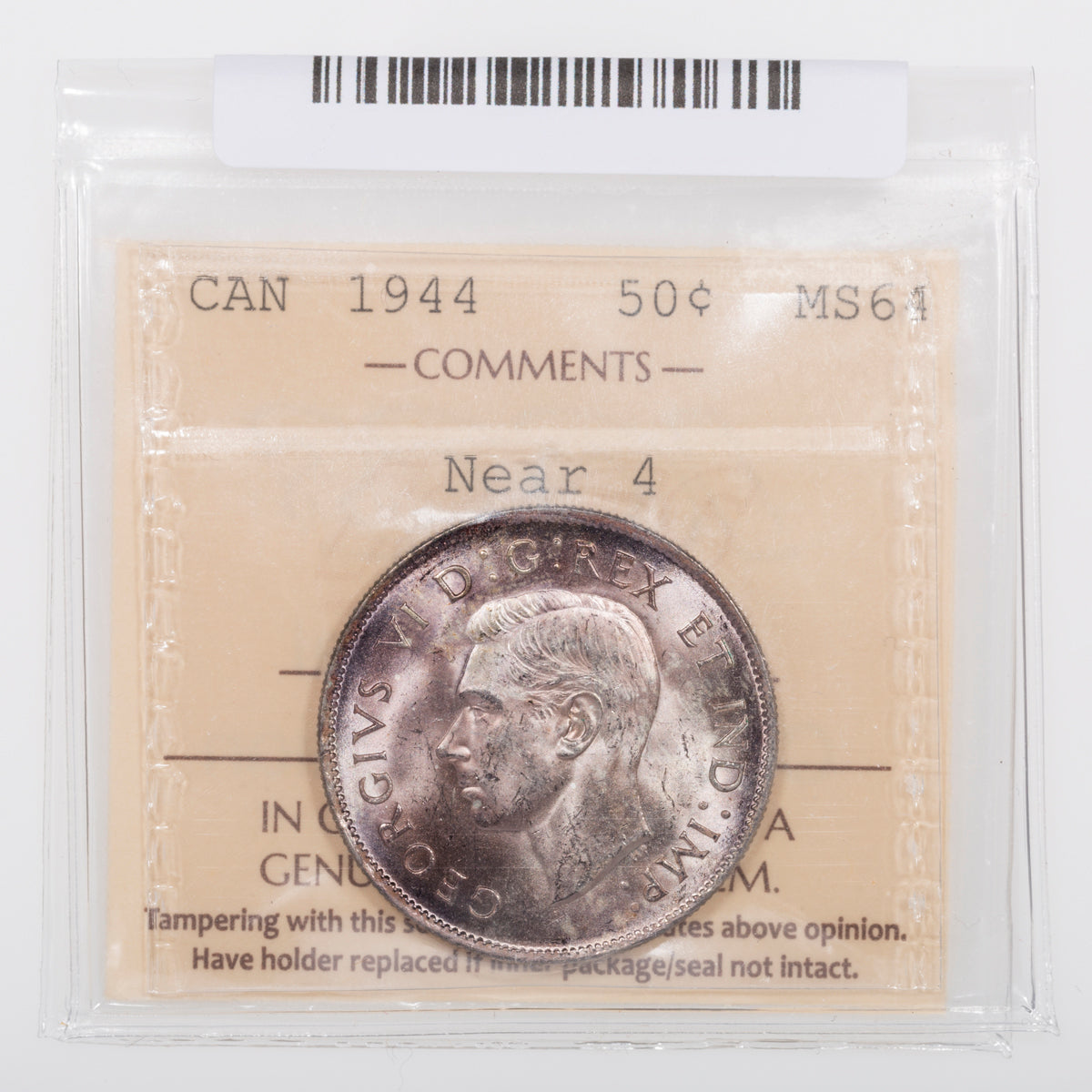 Y★ 50 Cent 1944 Near 4 ICCS MS-64