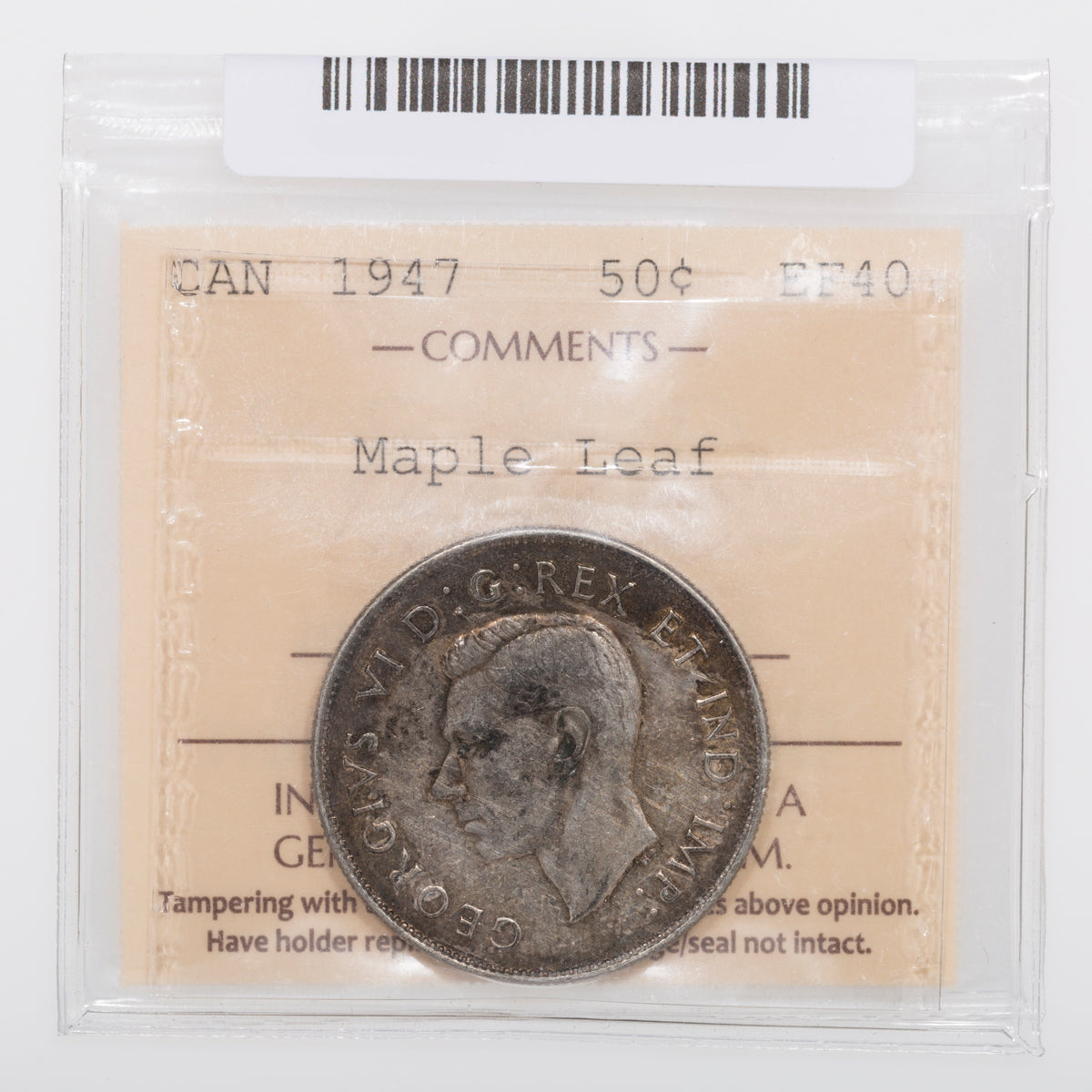 50 Cent 1947 Maple Leaf ICCS EF-40