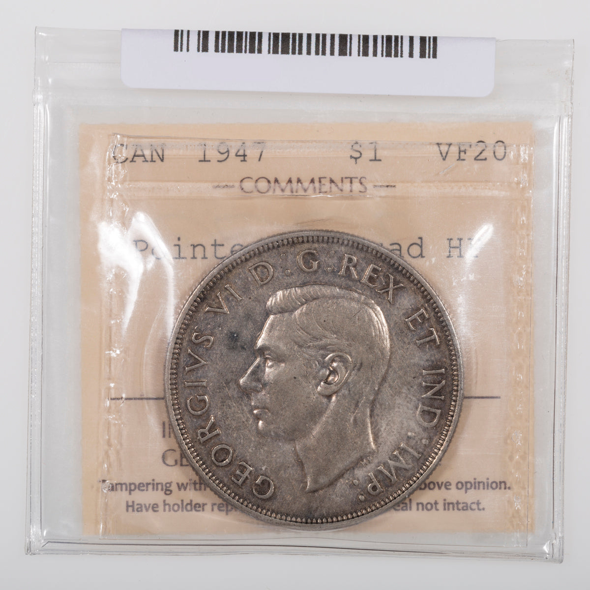 $1 1947 Pointed 7; Quad HP ICCS VF-20