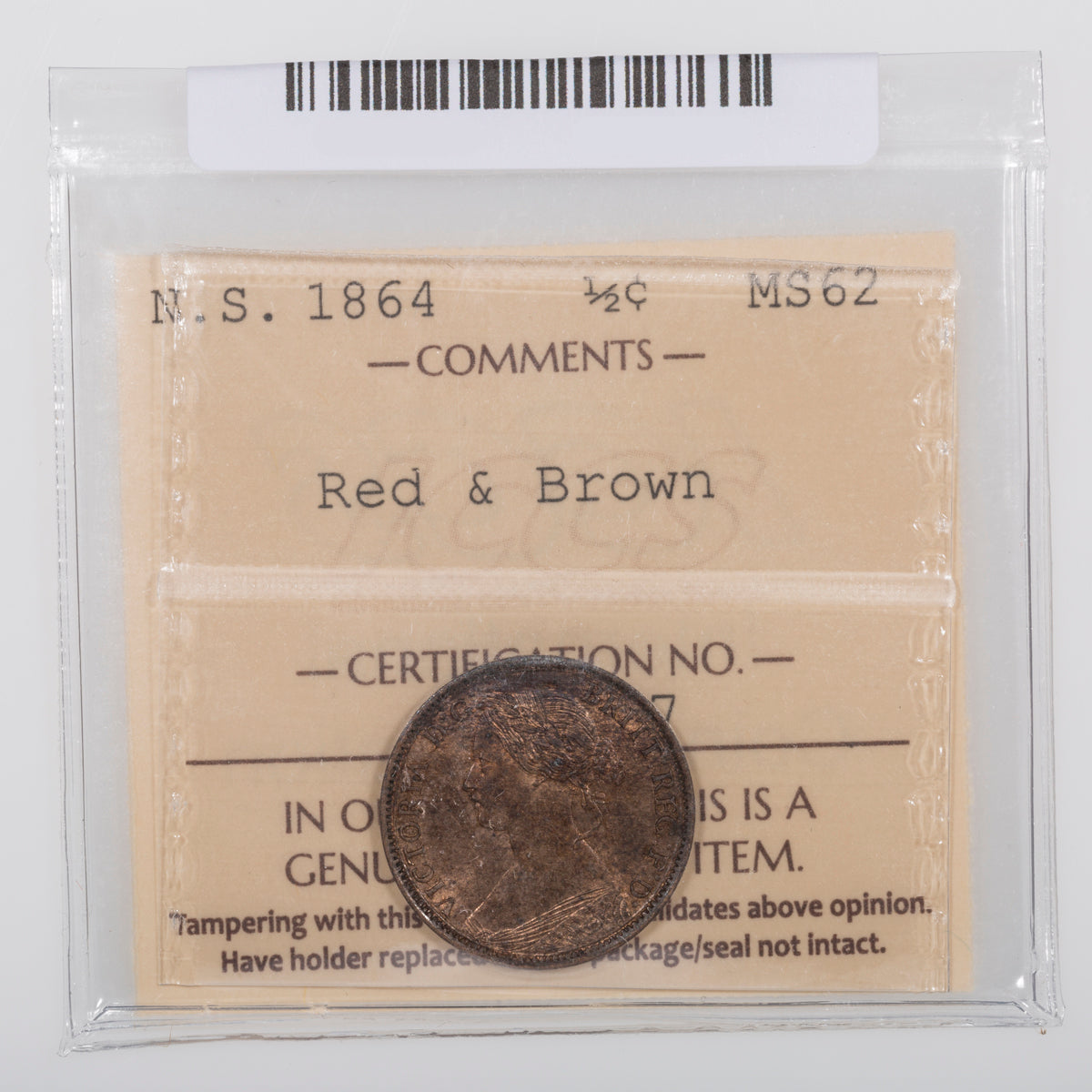 NS Half Cent 1864 ICCS MS-62 Red & Brown