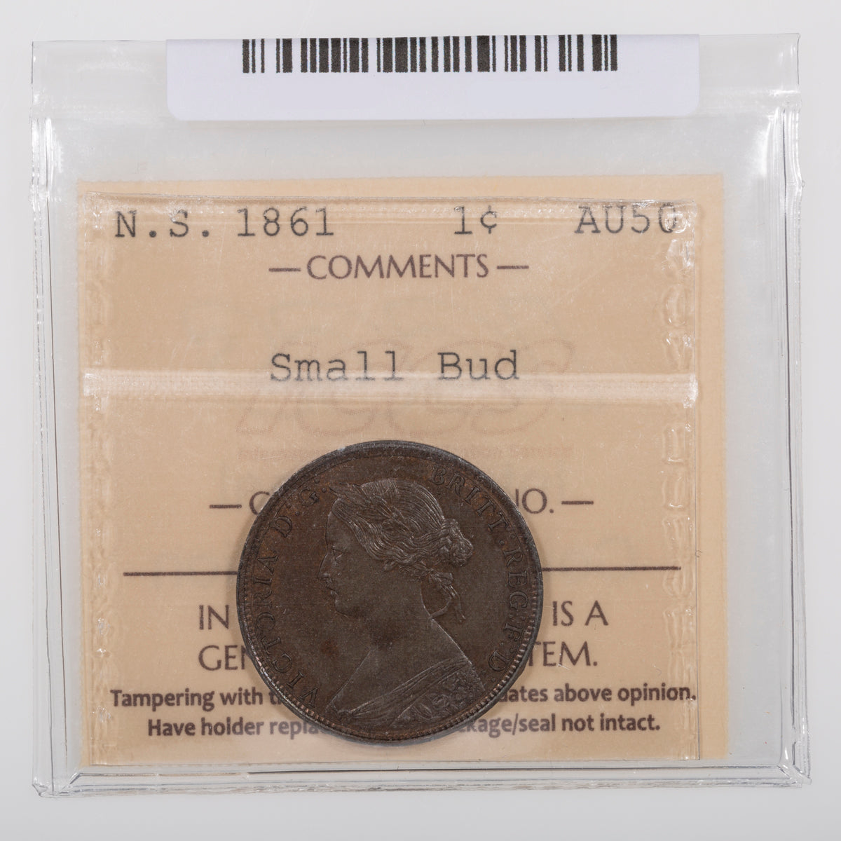 NS 1 Cent 1861 Small Bud ICCS AU-50