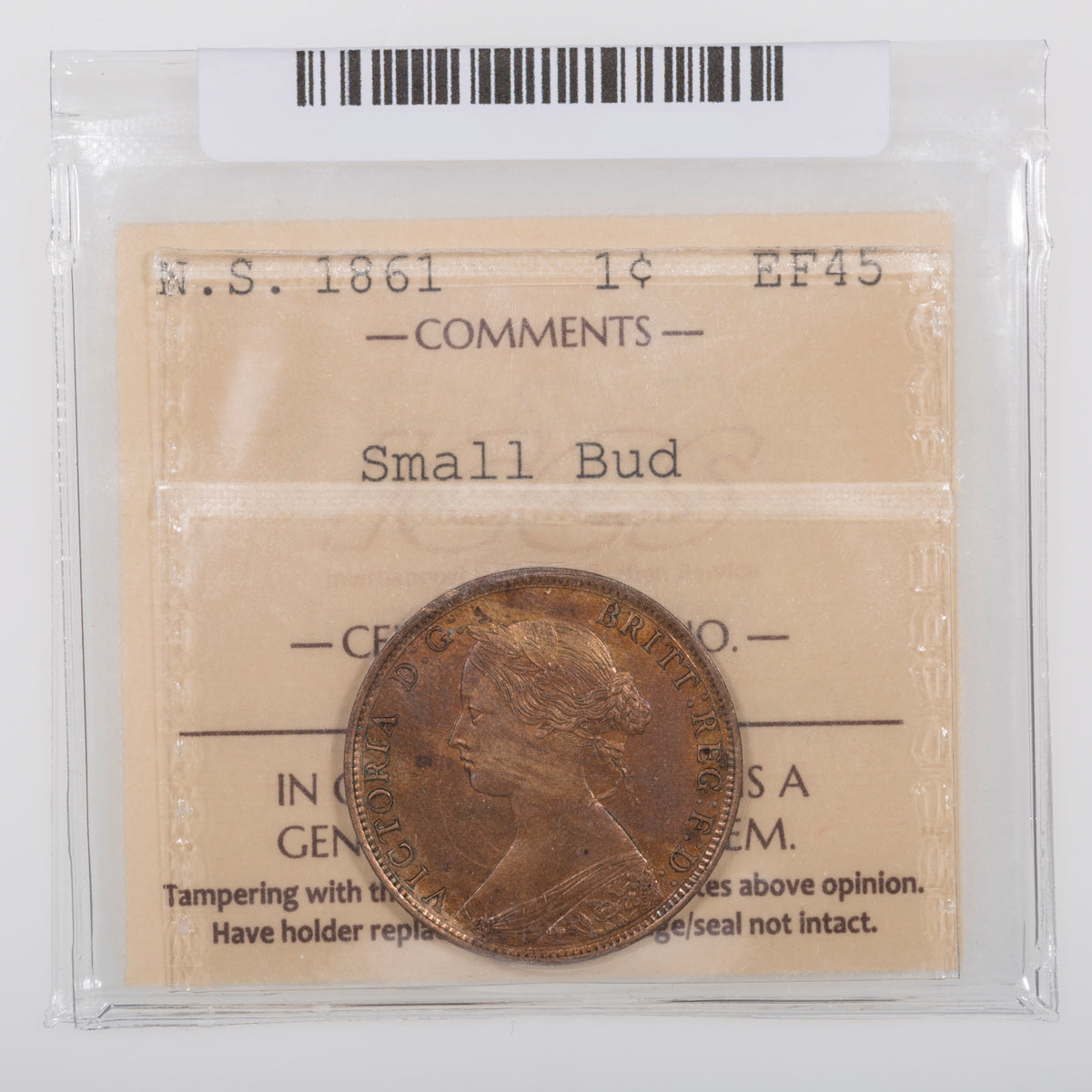 NS 1 Cent 1861 Small Bud ICCS EF-45