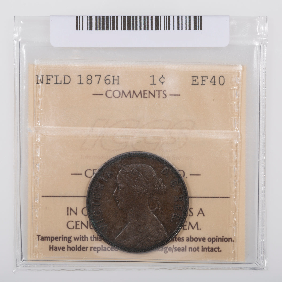 NFLD 1 Cent 1876H ICCS EF-40