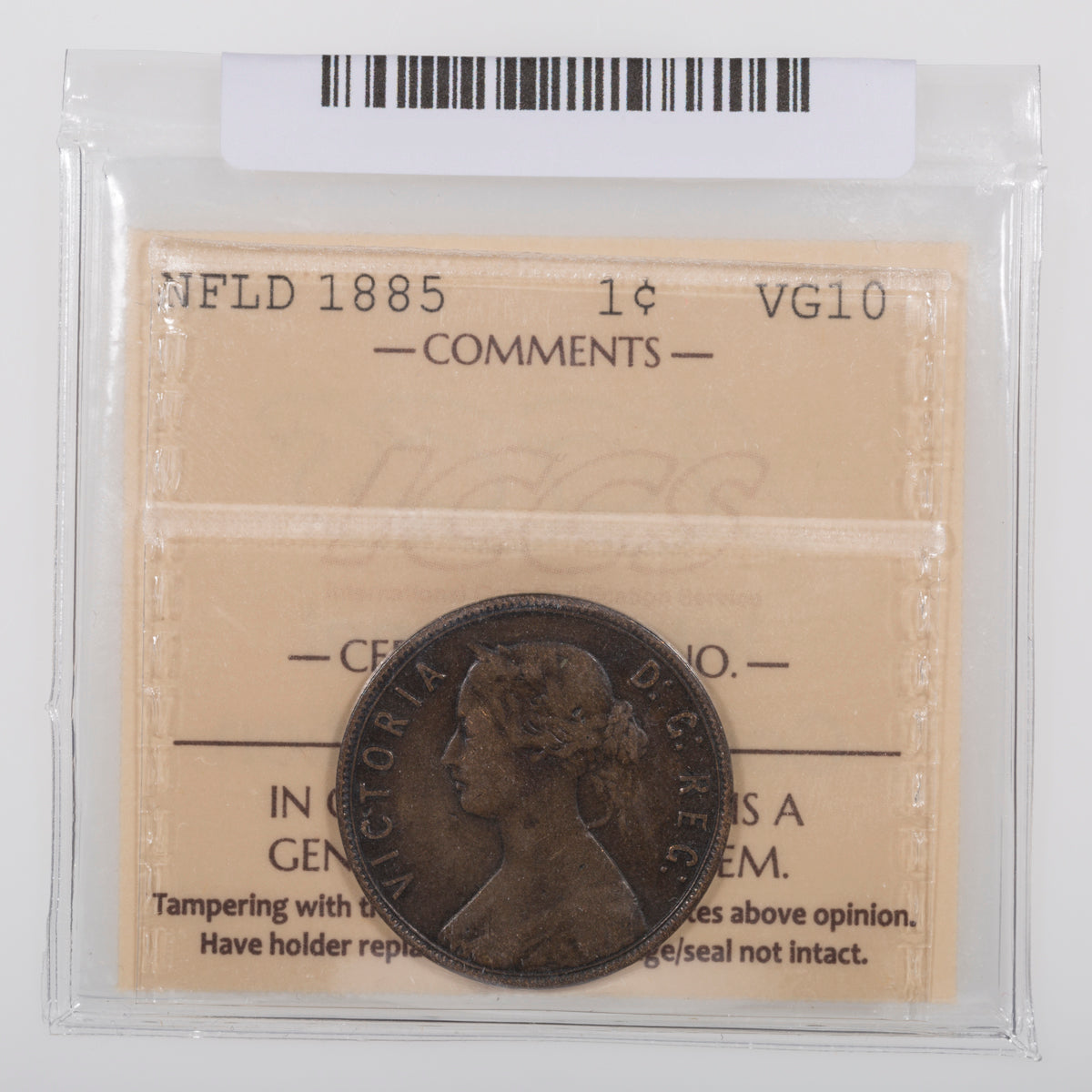 NFLD 1 Cent 1885 ICCS VG-10