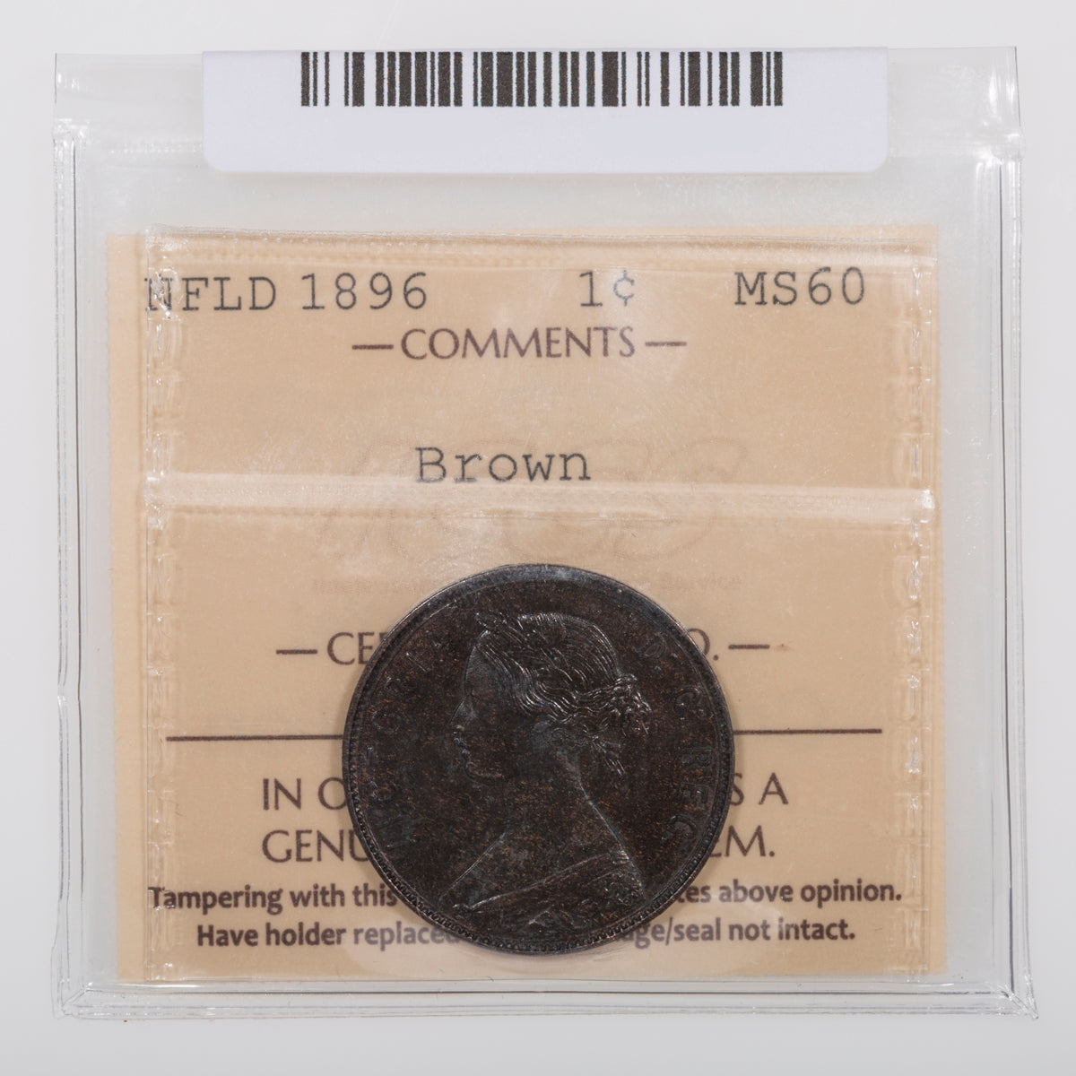 NFLD 1 Cent 1896 ICCS MS-60