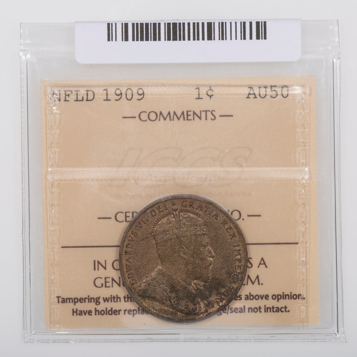 NFLD 1 Cent 1909 ICCS AU-50
