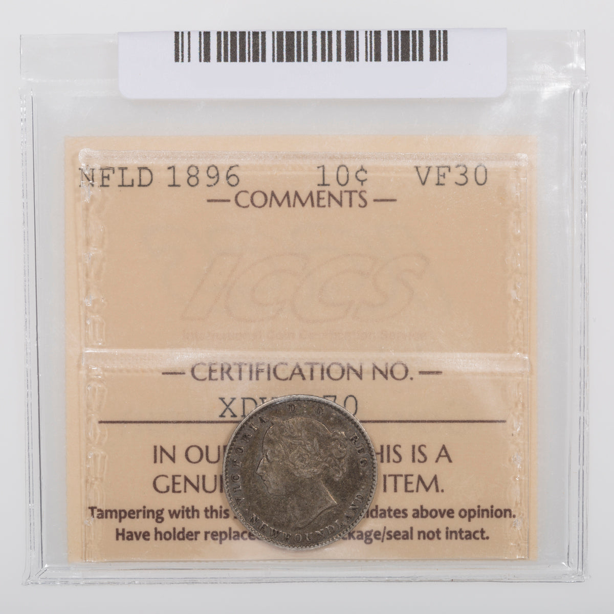 NFLD 10 Cent 1896 ICCS VF-30