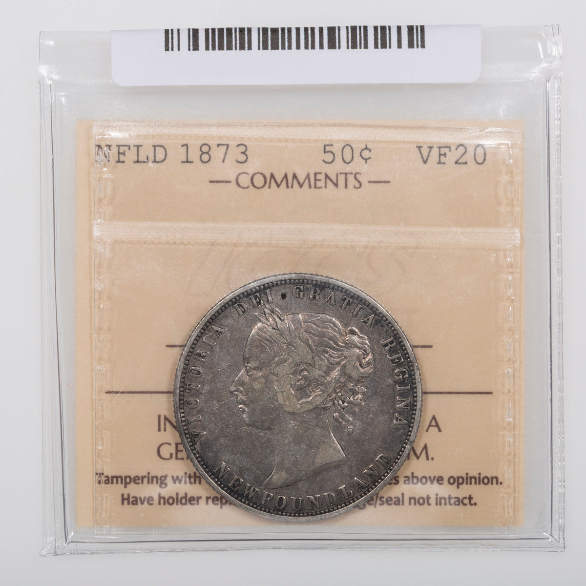 NFLD 50 Cent 1873 ICCS VF-20