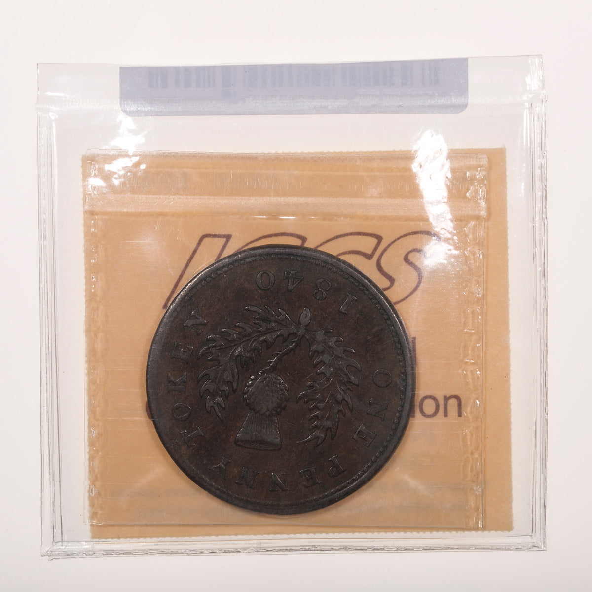 Nova Scotia CH# NS-2C1 Thistle Token Victoria One Penny 1840 Seven fringes of hair, Coinage axis ICCS EF-40