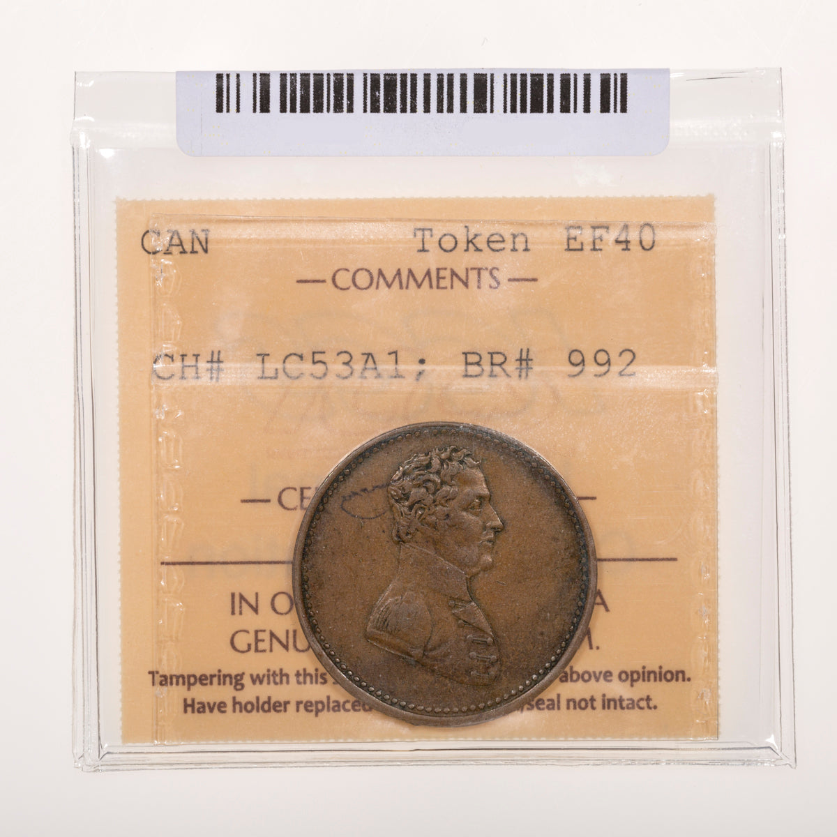 Lower Canada CH# LC-53A1 To Facilitate Trade Salaberry Token 1825 Open sleeve ICCS EF-40