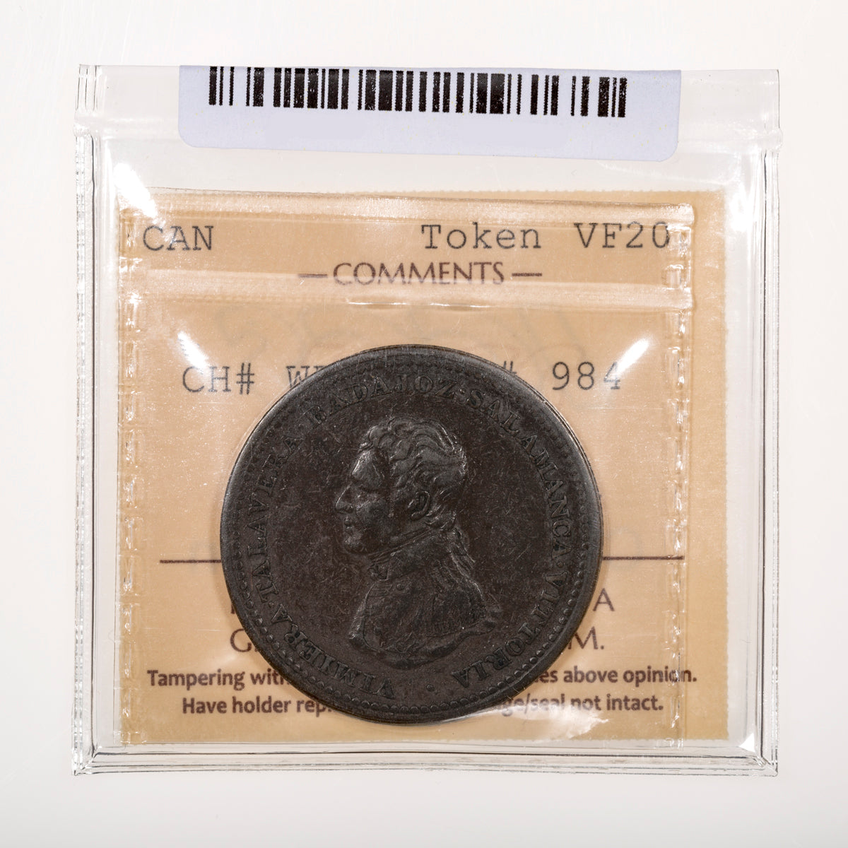 Wellington CH# WE-12 Peninsular One Penny Token Vittoria 1813 ICCS VF-20