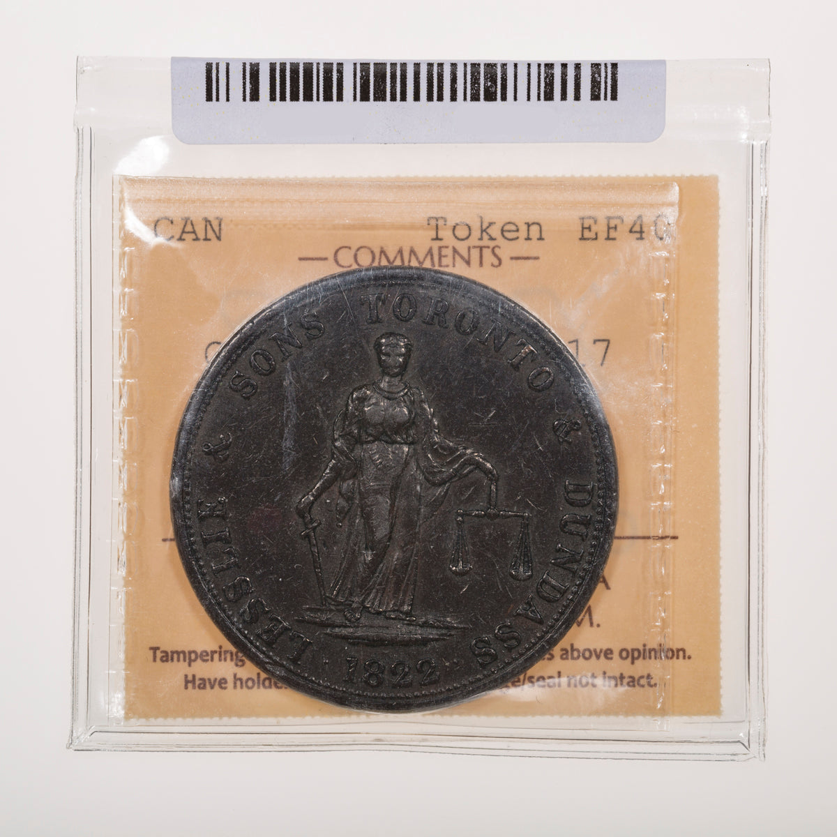 Upper Canada CH# UC-3 Lesslie & Sons Twopenny Token 1822 ICCS EF-40