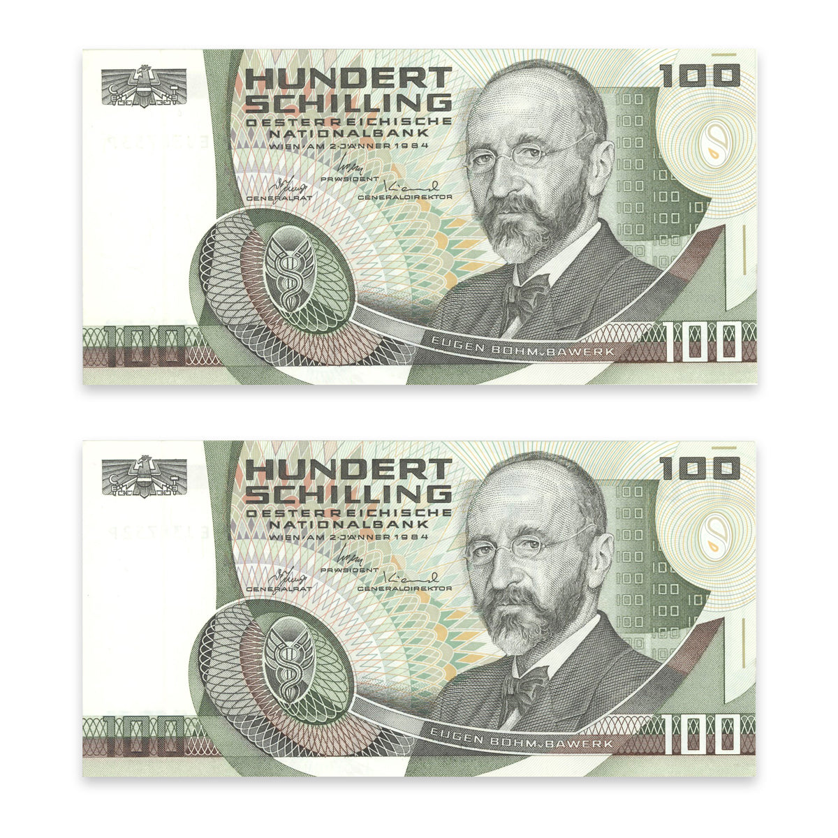 Austria 100 Schilling 1984 (1985) P# 150 Consec UNC-60