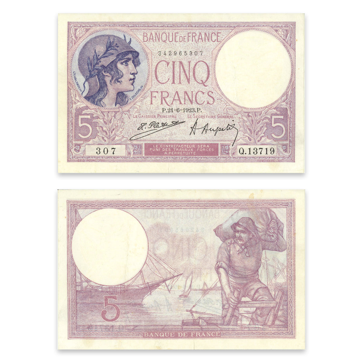 France 5 Francs 1923 P# 72c EF-40