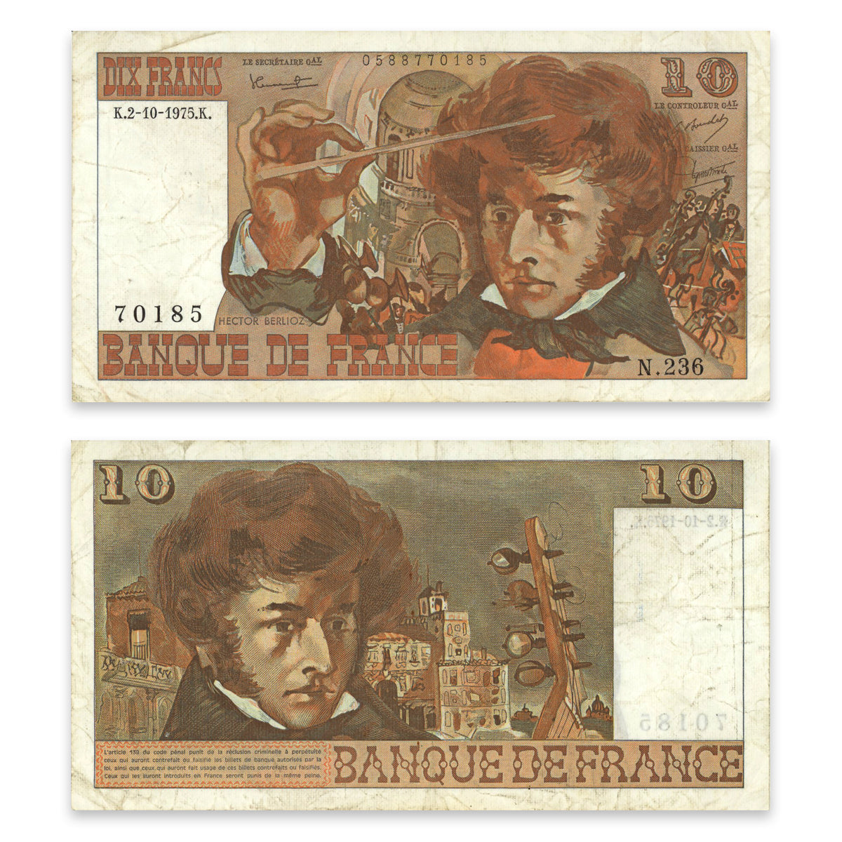 France 10 Francs 1975 P# 150b VF-30