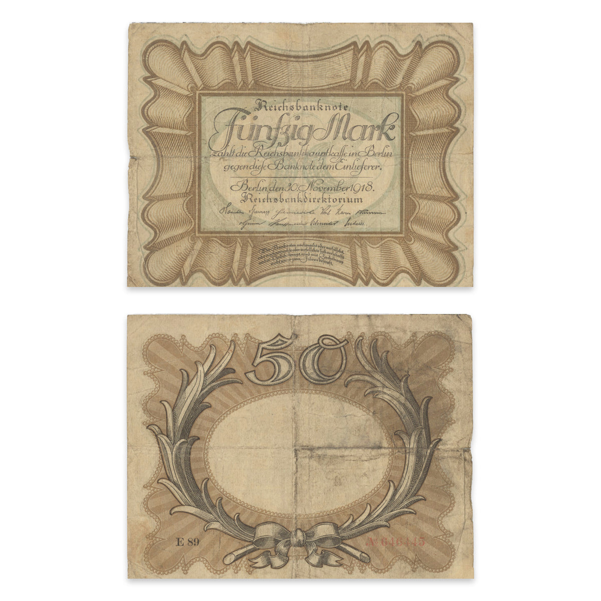 Germany - Empire (Reichsbanknote) 50 Mark 1918 P# 65 VG-10