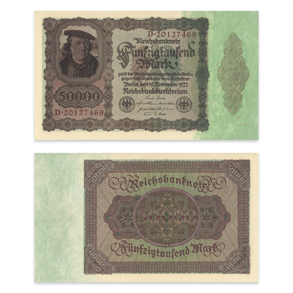 Germany - Weimar Republic (Reichsbanknote) 50,000 Mark 1922 Third Issue P# 79 UNC-60
