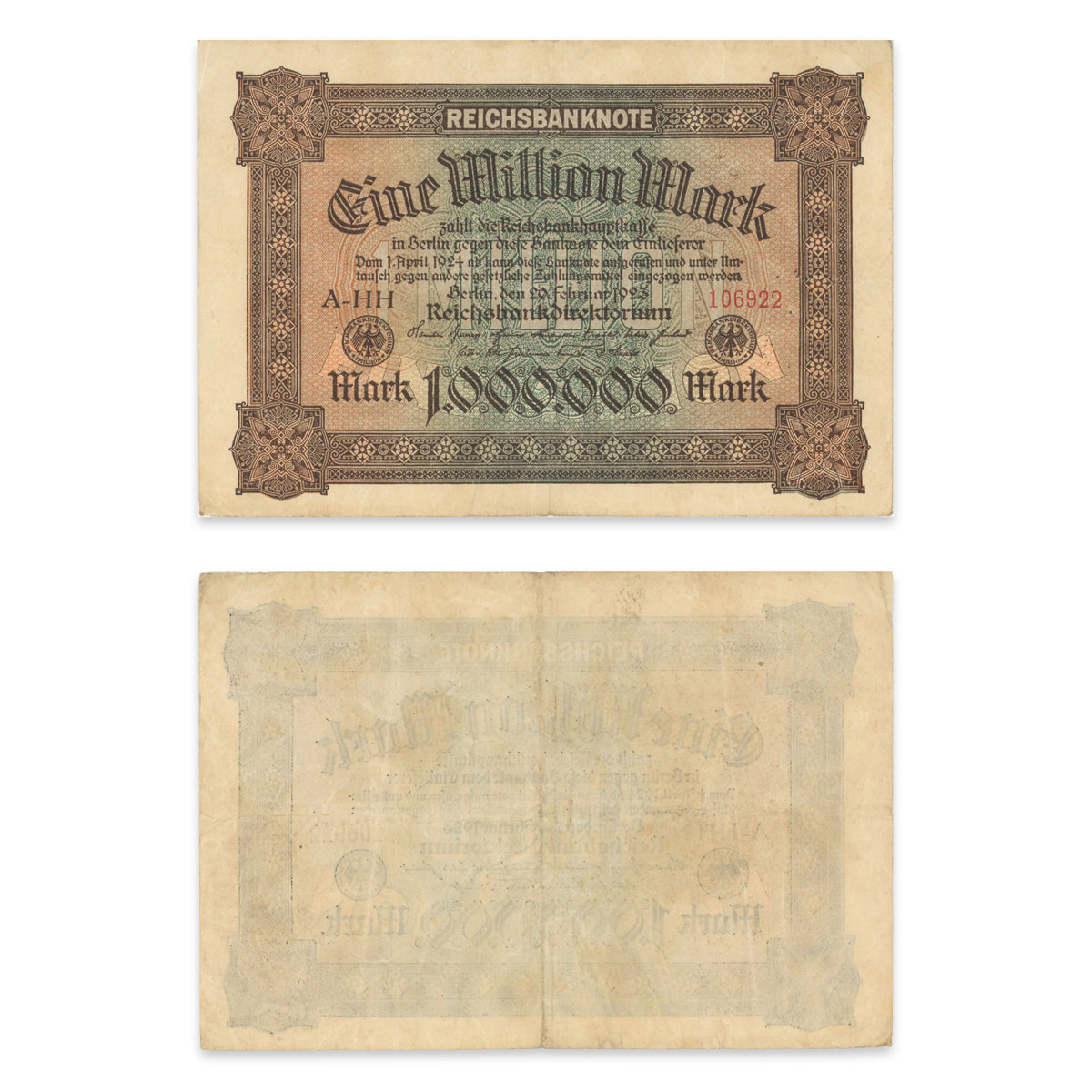 Germany - Weimar Republic (Reichsbanknote) 1 Million Mark 1923 Second Issue P# 86a VF-30