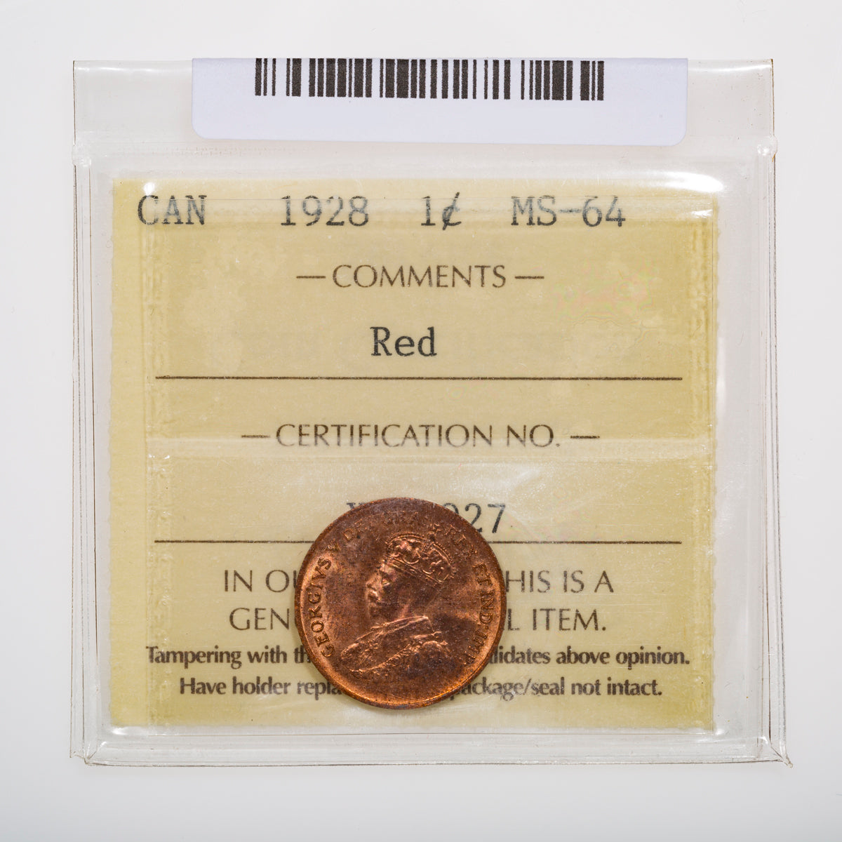 1 Cent 1928 ICCS MS-64 Red