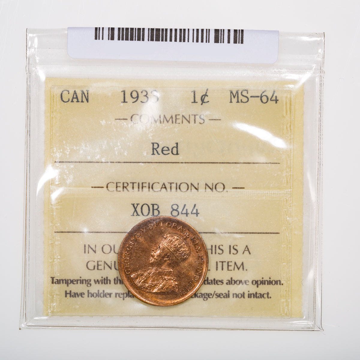 1 Cent 1933 ICCS MS-64 Red