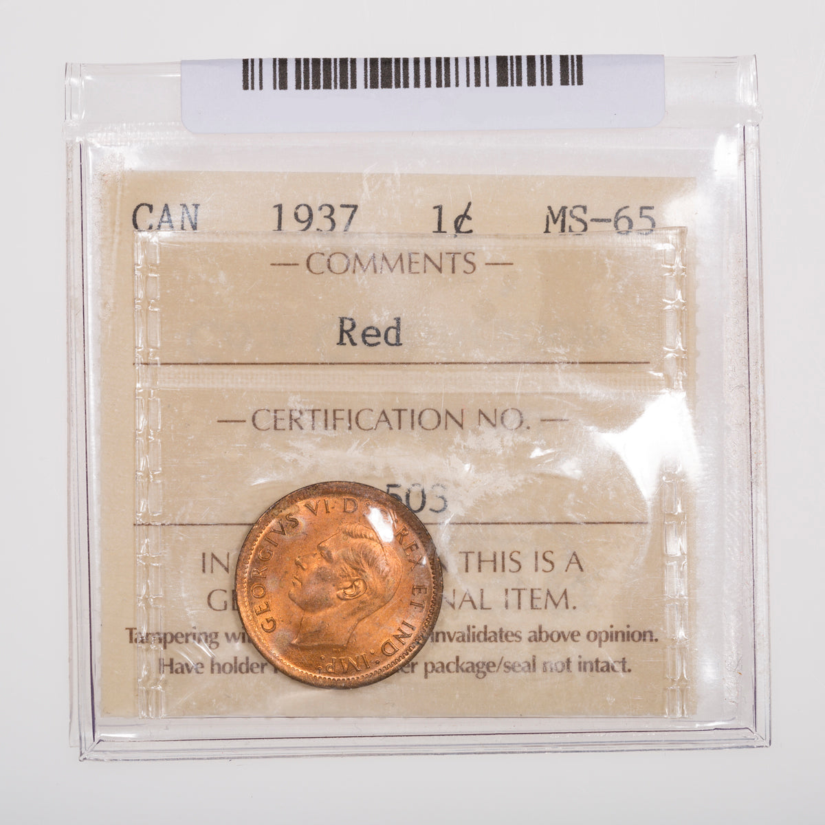 1 Cent 1937 ICCS MS-65 Red