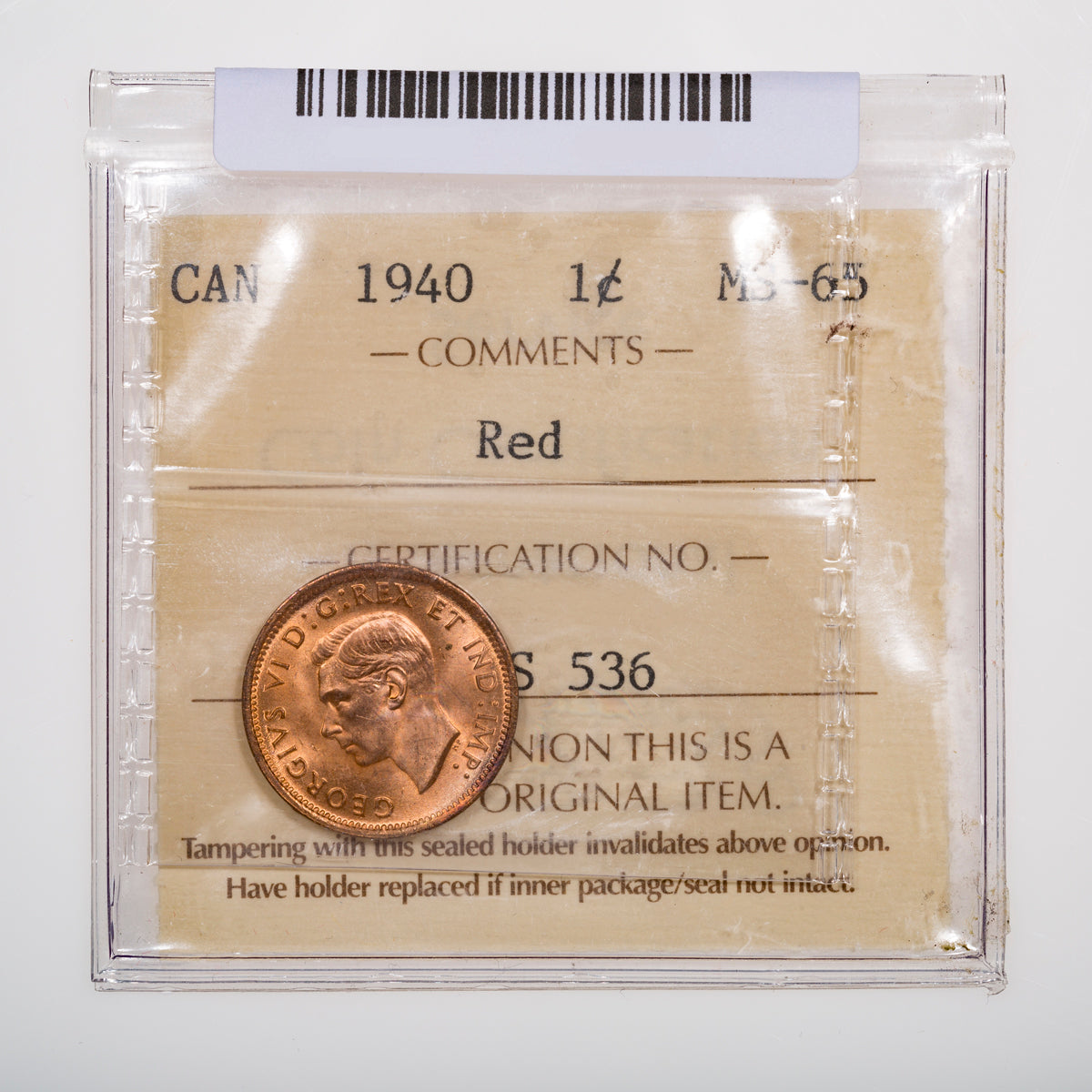 1 Cent 1940 ICCS MS-65 Red